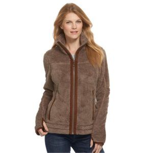 LLBean Mocha Sherpa fleece jacket with thumbholes